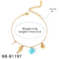 Bracciale in acciaio inossidabile dorato con ciondoli a conchiglia, sirena e perla - Bracciale Con Ciondolo Sirena Stella Marina A Tema Marino (NB-B1197)