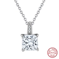Elegant 925 sterling silver necklace featuring a square-cut sugar cube pendant with a cross chain - Square Cut Pendant Clavicle Chain (Beveled Cut Electroplated White Gold 7*7mm 2 Carat)