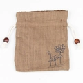 Dettaglio custodia per gioielli in lino marrone con stampa loto e coulisse con legno - Sacchetto in Lino Doppio Strato Loto Grande 12X15cm
