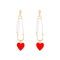 Orecchini a spilla da balia dorati con perle bianche e un ciondolo a cuore rosso - Oro (Stile Perla Artificiale Cuore Rosso)