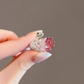 Elegant swan brooch with gradient pink and red crystals in golden finish - 274# Pink Swan