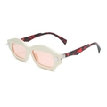 Retro polygon sunglasses with cream white frame, pink lenses and tortoise temples - Beige Frame Pink Lens