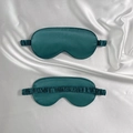 Dark green satin silk sleep mask set featuring front view and elastic headband detail - Dark Green