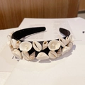 Baroque style headband in black featuring natural shells and elegant white pearls - Style E (Black Simple Shell)