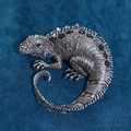 Artistic silver lizard brooch with multi-color gemstones and crystals on blue velvet - Spine Inlaid Gemstone Large Lizard Brooch / Gunmetal