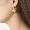 French style gold-plated titanium steel earrings with black enamel and hammered finish - Black Enamel Gold Color / Gold Black