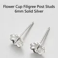DIY S925 sterling silver flower-shaped 6mm earring stud bases for pearl jewelry making - 6mm Flower Setting / Silver