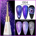 Cat eye gel nail polish in deep purple shimmer with natural and dark flash effect - LC Magic Galaxy Cat Eye 04