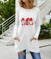 Close-up of three red Christmas gnomes print and side pockets on grey long sleeve tunic - White