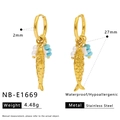 Pendientes de aro de acero inoxidable dorado 18K con colgante de pez y perla azul - Estilo Pez Perla Cuenta Azul (NB-E1669)