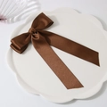 Deep brown double-layered cotton ribbon bow hair clip on white ceramic plate - Dark Coffee