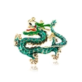 Vintage green enamel flying dragon brooch with gold outlines and red gemstone eye - Green Enamel Zodiac Dragon