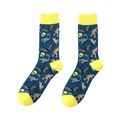 Detailed knit of dark blue cotton socks with yellow accents and mystery creature patterns - Navy Blue Alien (A343)