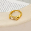 Macro shot of 18K gold plated stainless steel ring with double rows of zircon stones - US 7 / Gold
