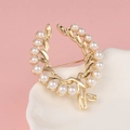 Golden flower wreath brooch with white pearls and sparkling diamond accents - Gold Leaf Wreath Pearl Brooch (XD8761-1)
