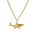 Minimalist 18k gold plated stainless steel shark pendant necklace on white background - Gold