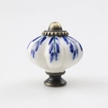 Vintage pumpkin ceramic drawer handle with blue and green floral patterns and bronze base - TCL371/Blue Green Plant Pattern