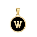 Pendentif en acier titane doré 18k avec émail noir et lettre W dorée en relief - W-Émail Noir