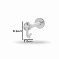 Silver G23 titanium tulip labret stud with drop-shaped zircon and 6.2mm height detail - 1.2mm Gauge x 8mm Length / Silver Tulip (T2506-1# Silver)