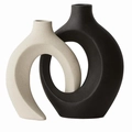 Abstract interlocking matte ceramic vases in beige and black, modern Nordic art decor - Snuggling Style / Small White + Large Black
