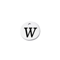 Macro view of mirror-polished stainless steel round charm with engraved capital letter W - Letter W