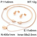 Polished rose gold stainless steel waterdrop necklace, bracelet and earrings set - Rose Gold 3-Piece Set (Necklace+Earrings+Bangle) (KS217642-KFC)