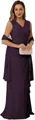 Elegant dark purple V-neck sleeveless chiffon gown with ruffle detail and matching shawl - US size 2 / Top And Bottom / Purple