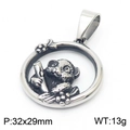 Silberner Panda-Anhänger im Rundrahmen, 32x29mm Schmuck aus robustem Titanstahl - Stahlfarbe Ohne Kette