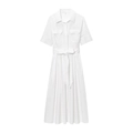 White short-sleeved poplin shirt dress with waist tie and utility chest pockets - XS / White
