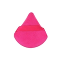 Single vibrant pink triangular velvet powder puff with finger strap on white background - Rose Red Triangle