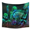 Close-up detail of psychedelic mushroom tapestry with glowing neon colors and starry forest - Zj422-2