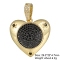 Macro view of a heart-shaped pendant with black pavé stones and crystal-encrusted bail - Pendant 16: Black Zircon Star Disk Heart (Gold)