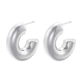 Polished silver C-shaped chunky stud earrings with smooth finish and minimalist design - C-Shape Cylindrical Style (VE1027) / White Gold