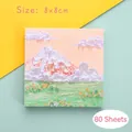 Notas adhesivas cuadradas de 8x8cm y 80 hojas con diseño de pintura al óleo de montaña - Notas adhesivas con paisajes 04 / 80 Piezas/Paquete
