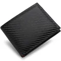 Men's bifold carbon fiber wallet in black with orange lining and white stitching - Black