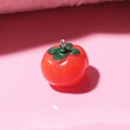 DIY persimmon resin pendant in orange with green leaf and metal link ring charm - with Hook / Persimmon