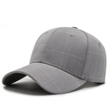 Classic grey windowpane check baseball cap with curved brim and textured fabric - Large Plaid Light Grey