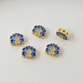 Flower-shaped 18K gold-plated enamel spacer bead with blue petals and center crystal - 31# Lotus Spacer 14X11mm / 1 Piece