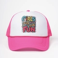 Pink-weiße Mesh Trucker Cap mit buntem Girls Just Want Have Fun Aufdruck für Damen - Einheitsgröße / Rosarot