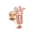 Rose gold heart candy style ear stud featuring pink zircon flower and ice cream design - Flower Drink Cup / Rose Gold