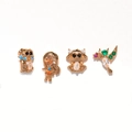 Golden stud earring set with zircon animal shapes like puppy, girl, and hummingbird - 4-Piece Set (Dog/Girl/Raccoon/Hummingbird) / Rose Gold
