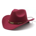 Classic burgundy wool felt western cowboy hat with brown braided band and metal buckle - M (56-58cm) / Burgundy