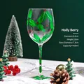 Calice da vino dipinto a mano con motivi festivi di agrifoglio per decoro natalizio - 450ml / Agrifoglio di Natale
