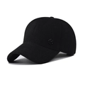Women's black ribbed knit baseball cap with small metal M logo in a side view - Adjustable / Black