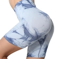 Short de fitness taille haute avec imprimé tie-dye bleu et blanc et effet galbant - Bleu Gris