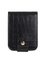 Portable black crocodile pattern PU leather lipstick pouch with gold snap closure - Black