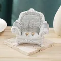 Miniature European style white sofa jewelry stand with gold flower stud earrings - Silver Grey Texture