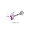 Vue détaillée d'un piercing de langue de 11mm avec aile en émail rose et acier - #1