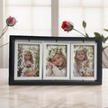 Modern black triple rotating wood photo frame with white inner borders and swivel design - Black (3 Slots)
