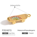 Golden copper skateboard pendant with colorful rhinestones for DIY jewelry making - PJ92487G-Gold Skateboard Copper Pendant